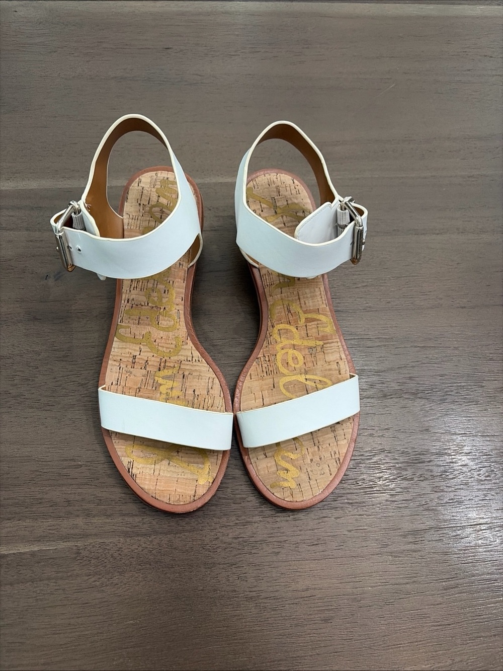 Ina White Ankle Strap Sandals with Cork Insole